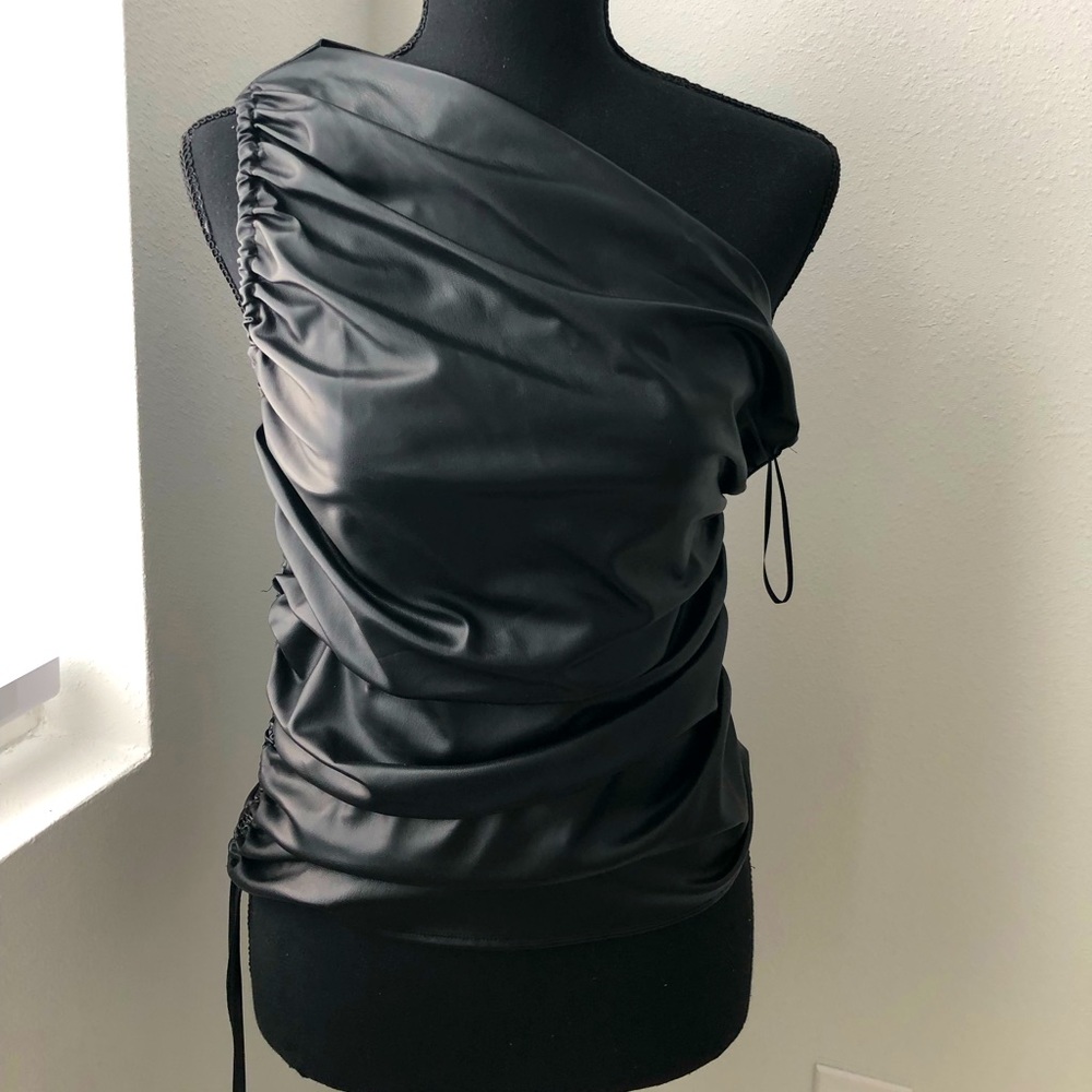 Zara Faux Leather One Shoulder Top